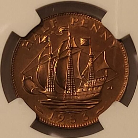 Great Britain Elizabeth II 1953 1/2 Penny PF65 BN NGC Low Proof Mintage - Picture 4 of 4